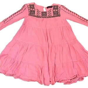 Antik Batik Pink Ruffled Tiered Linen Sundress, Size 8